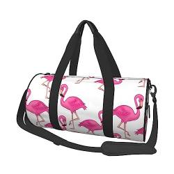 Reisetasche Pink Flamingo Sport Gym Bag für Damen und Herren Schulter Sport Reise Duffle Weekender Workout Tasche für Übung, Yoga, Radfahren, Schwimmen, Camping, Schwarz , Einheitsgröße von QQLADY