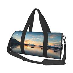 Reisetasche See-Sonnenaufgang-Sporttasche für Damen und Herren, Schultersport, Reisen, Wochenendtasche, Workout-Tasche für Bewegung, Yoga, Radfahren, Schwimmen, Camping, Schwarz , Einheitsgröße von QQLADY