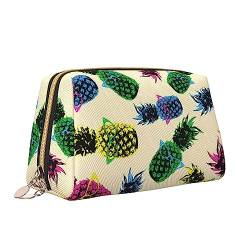 Retro Ananas Leder Make-up Tasche Große Kapazität Reise Kosmetiktaschen Öffnung Make-up Tasche Tragbare Wasserdichte Kulturtasche für Frauen Mädchen Kosmetik Organizer, weiß, Einheitsgröße von QQLADY