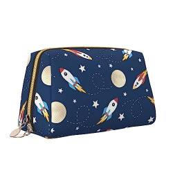 Rocket in Space Make-up-Tasche aus Leder, große Kapazität, Reise-Kosmetiktaschen, Öffnung, Make-up-Tasche, tragbar, wasserdicht, Kulturbeutel für Frauen und Mädchen, Kosmetik-Organizer, weiß, von QQLADY