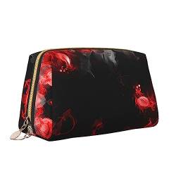 Rot Schwarz Weiß Abstrakte Leder Make-up Tasche Große Kapazität Reise Kosmetiktaschen Öffnung Make-up Tasche Tragbare Wasserdichte Kulturtasche für Frauen Mädchen Kosmetik Organizer, weiß, von QQLADY