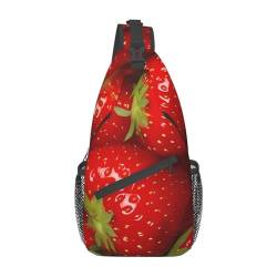 Rote Erdbeer-Frucht-Bauchtasche für Mann und Damen, verstellbarer Gürtel, lässige Brusttasche, Bauchtaschen für Reisen, Sport, Laufen, Wandern, Hüfttaschen, Schwarz , Einheitsgröße von QQLADY