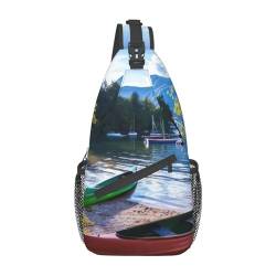 See mit Booten Kanus Park Bauchtasche für Mann Frauen Hüfttasche Verstellbarer Gürtel Lässige Brusttasche Bauchtaschen für Reisen Sport Laufen Wandern Hüfttaschen, Schwarz , Einheitsgröße von QQLADY
