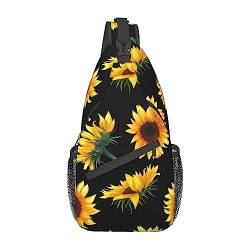Sonnenblume Blühende Blumen Pflanzen Schwarz und Gelb Bauchtasche für Mann Frauen Hüfttasche Verstellbarer Gürtel Lässige Brusttasche Bauchtaschen für Reisen Sport Laufen Wandern Hüfttaschen, Schwarz von QQLADY