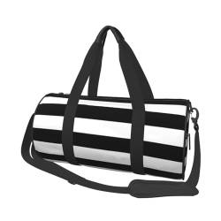 Travel Duffle Bag Stripes Black White Sports Gym Bag for Women and Men Shoulder Sports Travel Duffle Weekender Workout Bag for Exercise, Yoga, Cycling, Swiming, Camping, Schwarz , Einheitsgröße von QQLADY