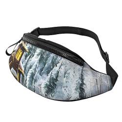 Weihnachten Winter Happy Scene Fanny Pack für Mann Frauen Hüfttasche Verstellbarer Gürtel Casual Brusttasche Bauchtaschen für Reisen Sport Laufen Wandern Hüfttaschen, Schwarz , Einheitsgröße von QQLADY