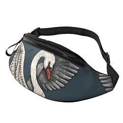 Weißer Schwan-Bauchtasche für Männer und Frauen, Hüfttasche verstellbarer Gürtel, lässige Brusttasche, Bauchtaschen für Reisen, Sport, Laufen, Wandern, Hüfttaschen, Schwarz , Einheitsgröße von QQLADY