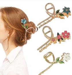 QQY Große Haarspangen, 3-Pack Blume Haar Kralle Clips Rutschfeste Blume Metall Kralle Clips Starke Halt Kralle Clip für Damen Accessoires (10) von QQY