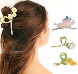 QQY Große Haarspangen, 3-Pack Blume Haar Kralle Clips Rutschfeste Blume Metall Kralle Clips Starke Halt Kralle Clip für Damen Accessoires (14) von QQY