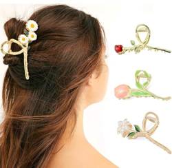 QQY Große Haarspangen, 3-Pack Blume Haar Kralle Clips Rutschfeste Blume Metall Kralle Clips Starke Halt Kralle Clip für Damen Accessoires (15) von QQY