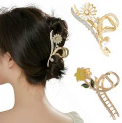 QQY Große Haarspangen, 3-Pack Blume Haar Kralle Clips Rutschfeste Blume Metall Kralle Clips Starke Halt Kralle Clip für Damen Accessoires (4) von QQY