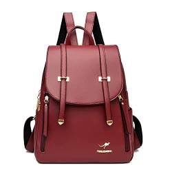 QQYG Damen Rucksack Leder Damen Vintage Rucksack Mädchen Schultaschen Reiserucksäcke Damen Rucksäcke Umhängetaschen,Rot von QQYG