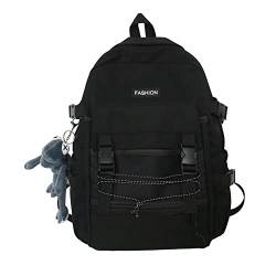 QQYG Wasserdichter Nylon-Rucksack für Damen, Freizeit, Reise, Anti-Diebstahl-Damenrucksack, große Kapazität, Schülerschultasche, Schwarz, 33 cm x 15 cm x 42 cm von QQYG