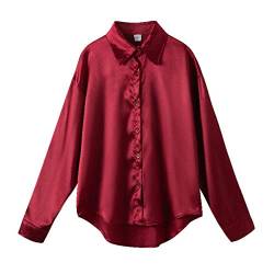 Frauenbluse Langarm Satin -Hemd Drape Vintage Shirt Top Ansufer Hemd Arbeitsplatten von QREXVOG