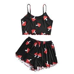 QREXVOG 2pcs Womens Pyjama Sets Pilz Giraffe Ice Cream Bow Dessous Pyjamas Cami Nachtwäsche von QREXVOG