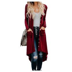 QREXVOG Damen-Strickjacken Herbst Winter Langärmeliger Button-down-Strickpullover Mantel Offen Vorne Vorne von QREXVOG