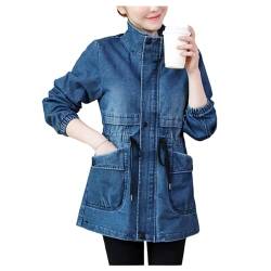 QREXVOG Damen -denimjacken für Frauen Lose Casual Drawess Taille Windbreaker Jacke Mode Top von QREXVOG