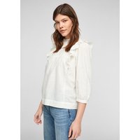 QS Langarmbluse Baumwollbluse mit Smok-Detail Raffung, Rüschen von QS