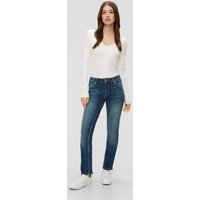 QS Stoffhose Jeans Catie / Slim Fit / Mid Rise / Slim Leg Ziernaht, Kontrastnähte, Leder-Patch, Waschung von QS