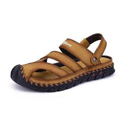 QSFZ Classic Sandals for Men Closed Toe Fixed Strap Fisherman Sandal Leather Water Resistant Walking Sandals (Color : Yellow Brown, Size : 41 EU) von QSFZ