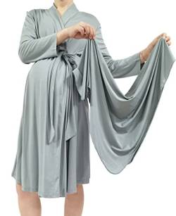 QTECLOR Mommy Robe for Maternity with Matching Swaddle Blanket Girls Boys, Delivery Labor Robe for Hospital Women Dress, A32 Bademantel + Wickeltuch + Stirnband + Hut, Medium von QTECLOR