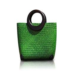 QTKJ Handgewebte Damen Handtasche aus Stroh, groß, Boho Handtasche für Damen, Sommer, Strand, Rattan, Reisetasche mit rundem Holzgriff (grün) von QTKJ