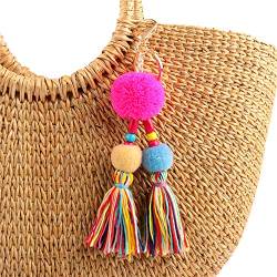 QTMY GroÃŸe Pompom-Perlen, Quaste, Boho, langer Taschenanhänger, Schlüsselanhänger, für Damen, börse, Handtasche, Dekoration - - 18 cm von QTMY