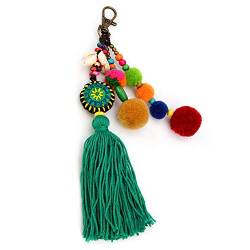 QTMY Pompom-Muschel-Perlen, Quaste, Taschen-Anhänger, Boho-Schlüsselanhänger, Schlüsselanhänger für Frauen, börse, Handtasche, Dekoration von QTMY