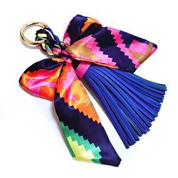 QTMY Seidenband Schleife Quaste Tasche Anhänger Charm Schlüsselanhänger für Frauen börse Handtasche Dekor - Blau - von QTMY