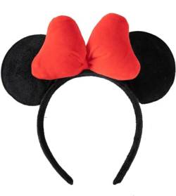 3D Mausohren Schleife Stirnbänder Breites Samt Maus Ohren Haarreifen in Schwarz mit Rot Schleife für Mädchen und Damen, Cosplay Kostüm Kopfbedeckung, Haarschmuck für Partys, Feste, Kostümfeste von QTUN