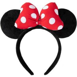 3D Mausohren Schleife Stirnbänder Breites Samt Maus Ohren Haarreifen in Schwarz mit Rot Schleife für Mädchen und Damen, Cosplay Kostüm Kopfbedeckung, Haarschmuck für Partys, Feste, Kostümfeste von QTUN