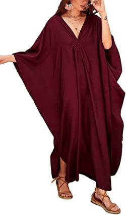 QTUN Damen Strandkleid Maxi Kimono Kaftan Einfarbig Strandponcho Langes Kleid Strandurlaub Badeanzug Bikini Cover Ups One Size von QTUN