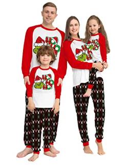 Weihnachten Schlafanzug Familien Pyjama Set Langarm Fun-Nachtwäsche für Herren Damen Jungen Mädchen Baby Weihnachten Pyjamas Outfits Nachthemd Hausanzug mit Grinch Bedruck von QTUN