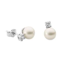 QUADRI – Perlen Ohrringe und Zirkon für Damen aus 925er Silber – 7 mm runde weiße Süßwasser-Zuchtperlen – hergestellt in Italien – inklusive Geschenkbox von QUADRI