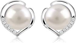 QUADRI – Perlenohrringe Silber 925e und Zirkonen – ohrringe perlen runde weiße Süßwasser-Zuchtperle 6,5 mm – hergestellt in Italien – inklusive Geschenkbox von QUADRI