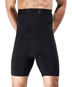 QUAFORT Herren Bauchkontrolle Shorts Hohe Taille Schlankheits Shapewear Body Shaper Bein Unterwäsche Slip, Schwarz, L von QUAFORT
