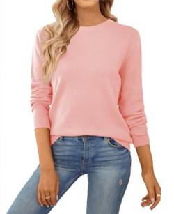 QUALFORT Damen Crewneck 100% Baumwolle Pullover Sweater Weich Strickpullover - - Groß von QUALFORT
