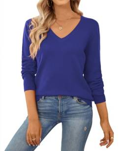 QUALFORT Damen-Pullover, 100 % Baumwolle, weicher Strickpullover, E-royal Blau, Mittel von QUALFORT