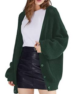 QUALFORT Damen Strickjacke Pullover 100% Baumwolle Button-Down Langarm Oversized Strickjacken, Smaragdrün, Groß von QUALFORT