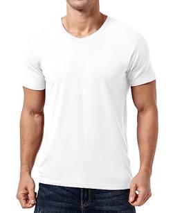 Qualfort leichtes Herren-T-Shirt, V-Ausschnitt, Baumwolle, S-XXL - Weiß - Groß von QUALFORT