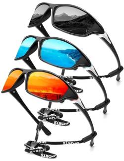 QUANMAITONG 3 Paar Sport Sonnenbrille Herren Polarisiert，UV Sunglasses Men Sonnenbrillen Herren für Ski Golfen Angeln Fahren Wandern，Polarisierte Sportbrille Damen von QUANMAITONG