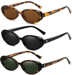 QUANMAITONG 3 Stück Oval Retro Sonnenbrille Damen ，UV400 Vintage Sunglasses Woman，Aesthetic Accessoires Y2K Sonnenbrillen Damen Und Herren von QUANMAITONG