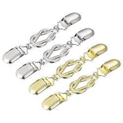 QUARKZMAN 4Stk Pullover Clips Retro Kragenspangen für Strickjacken Shirt Clips Kleider Clip Brosche Schal Clips für Frauen(Silber Gold) von QUARKZMAN