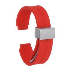 QUARKZMAN Magnetisches Silikon Uhrenarmband 12mm Schnellwechsel Weiches Gummi Wasserdichtes Ersatzarmband mit Silberner Metall-Faltschließe für Männer und Frauen, Rot von QUARKZMAN