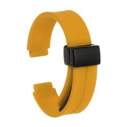 QUARKZMAN Magnetisches Silikon Uhrenarmband 12mm Schnellwechsel Weiches Gummi Wasserdichtes Ersatzarmband mit schwarzem Metall-Faltschließe für Männer und Frauen, Gelb von QUARKZMAN