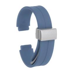 QUARKZMAN Magnetisches Silikon Uhrenarmband 12mm Schnellwechsel Weiches Gummi Wasserdichtes Ersatzarmband mit silberner Metall-Faltschließe für Männer und Frauen, Rock Blau von QUARKZMAN