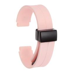 QUARKZMAN Magnetisches Silikon Uhrenarmband 14mm Schnellwechsel Weiches Gummi Wasserdichtes Ersatzarmband mit schwarzem Metall-Faltschließe für Männer und Frauen, Pink von QUARKZMAN
