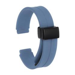 QUARKZMAN Magnetisches Silikon Uhrenarmband 14mm Schnellwechsel Weiches Gummi Wasserdichtes Ersatzarmband mit schwarzem Metall-Faltschließe für Männer und Frauen, Rock Blau von QUARKZMAN
