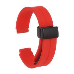 QUARKZMAN Magnetisches Silikon Uhrenarmband 14mm Schnellwechsel Weiches Gummi Wasserdichtes Ersatzarmband mit schwarzem Metall-Faltschließe für Männer und Frauen, Rot von QUARKZMAN