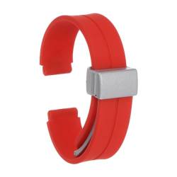 QUARKZMAN Magnetisches Silikon Uhrenarmband 14mm Schnellwechsel Weiches Gummiband Wasserdicht Ersatzarmband mit Silberner Metall-Faltschließe für Männer und Frauen, Rot von QUARKZMAN